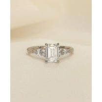 Jewelerix 925 Sterling Silver Moissanite Engagement Ring – Classic Emerald Cut Center Stone with Side Accents, Wedding/Promise Ring for Her