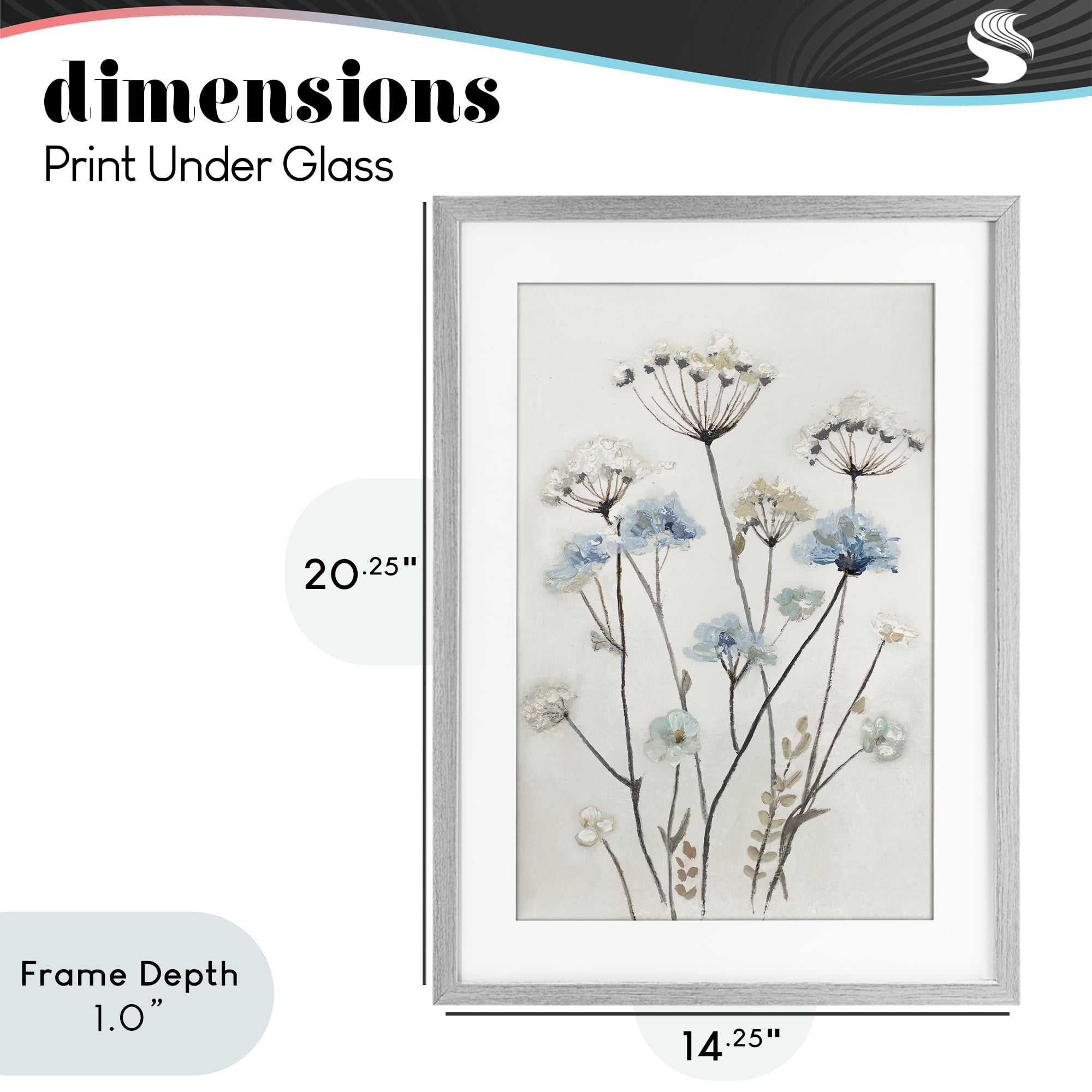 Stupell Industries Soft Jardin Azul Gray Framed Print Under Glass, design by Patricia Pinto