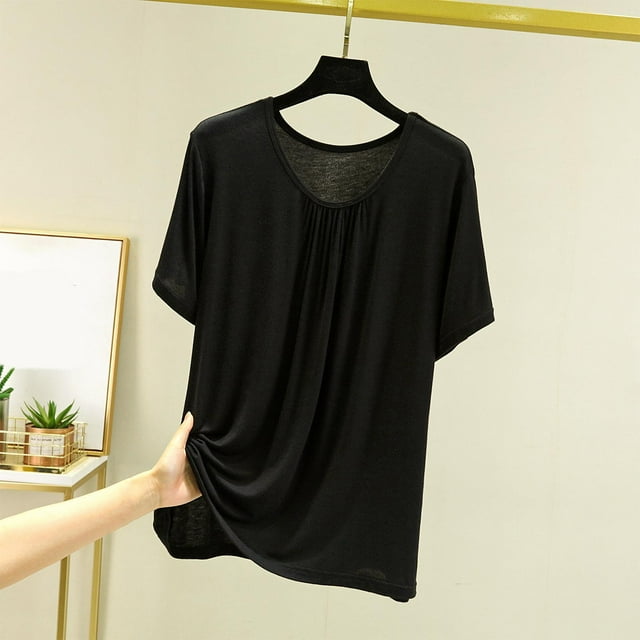 aidice T-Shirts pour Femmes Col Ras du Cou Légers Coupe Ample Hauts de Nuit Été Doux Confortables sous-Vêtement de Pyjama