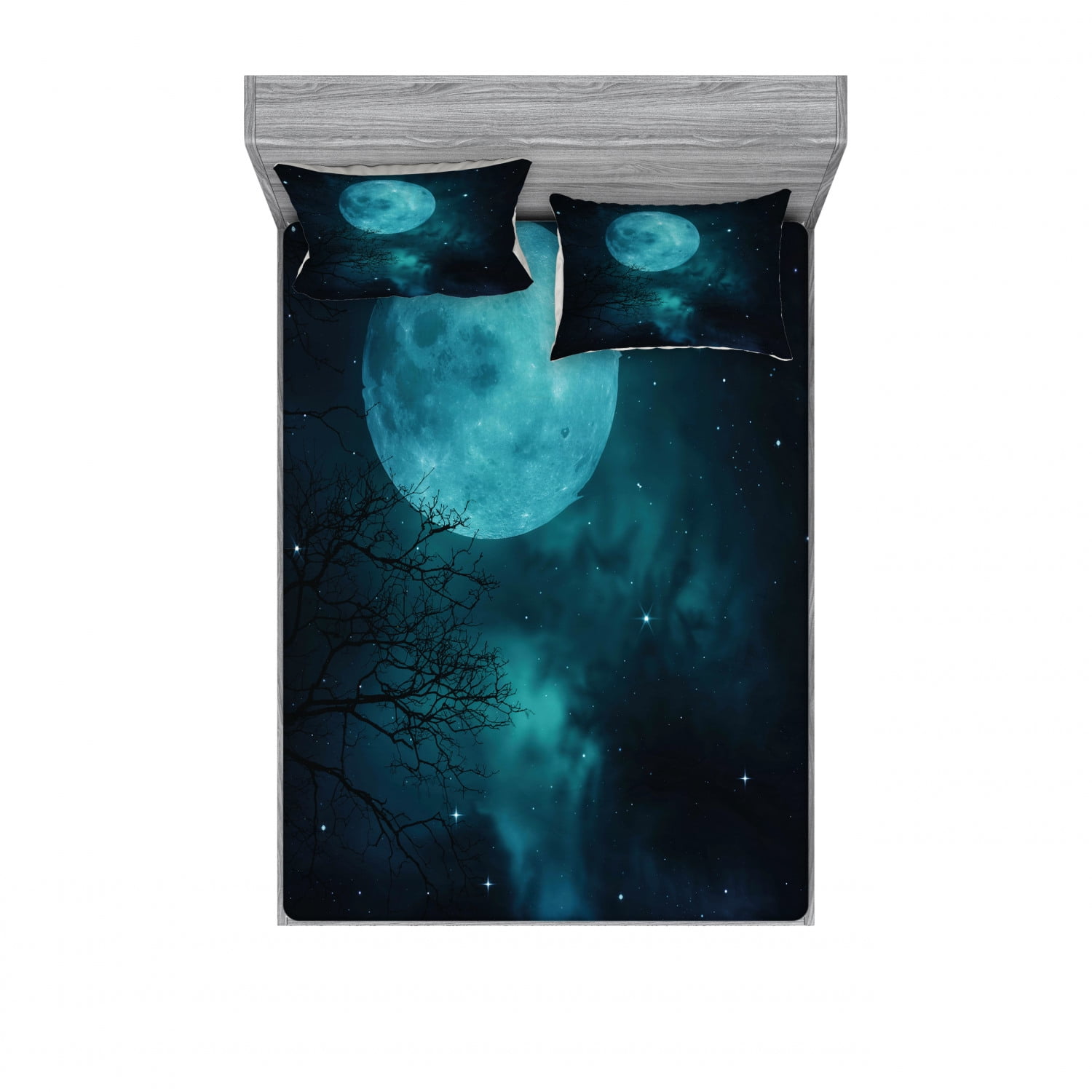 Space Bedding Set with Sheet & Covers, Moon on Starry Sky Universe
