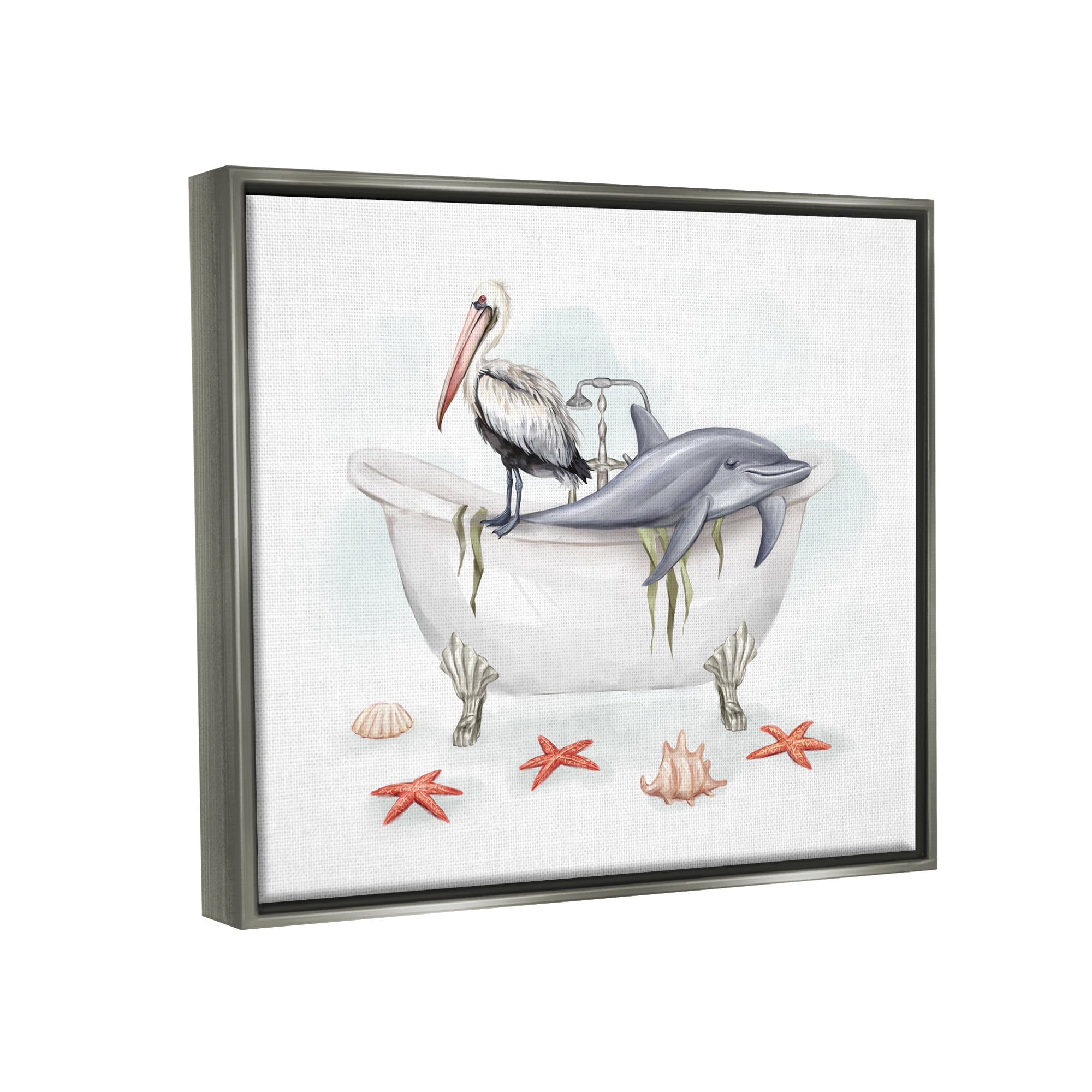 Stupell Industries Nautical Bathtub Animals Animals & Insects Painting Gray Floater Framed Art Print Wall Art, 21 x 17