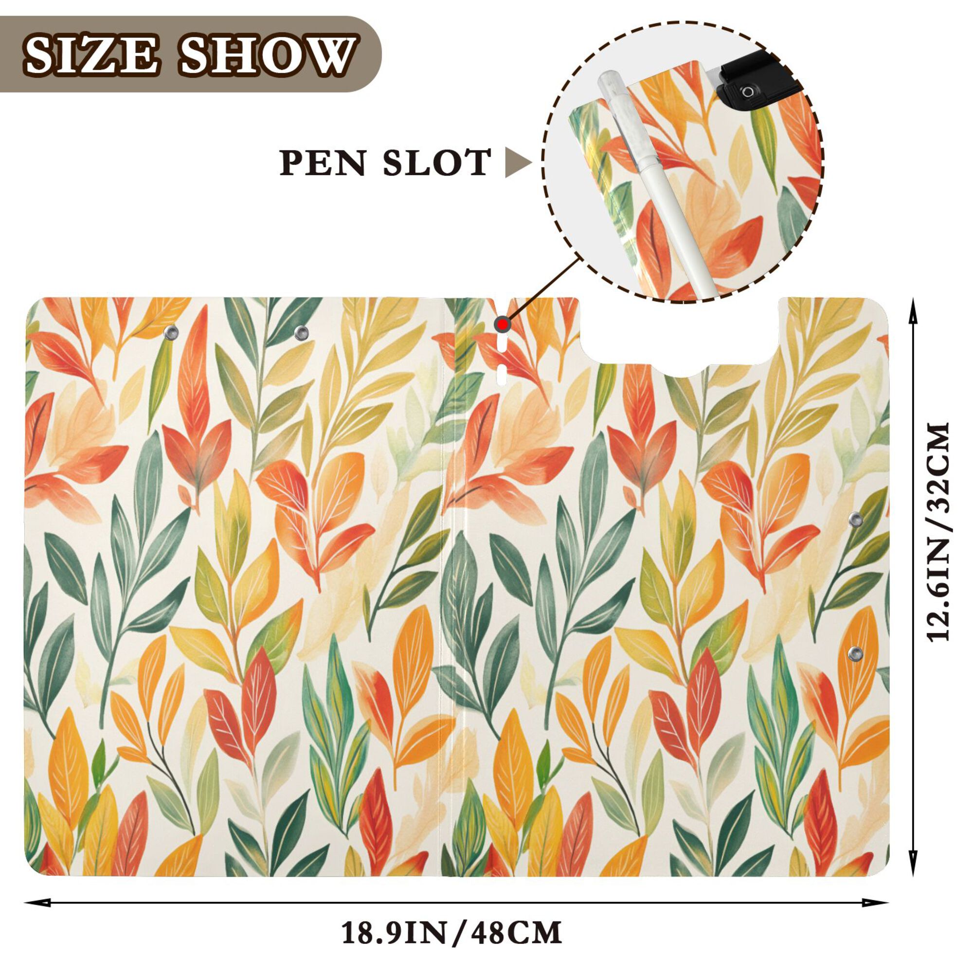 FORMRS A4 Clipboard Folder with Pen Holder Horizontal Foldable School Office Binder, Orange Autumn Leaves