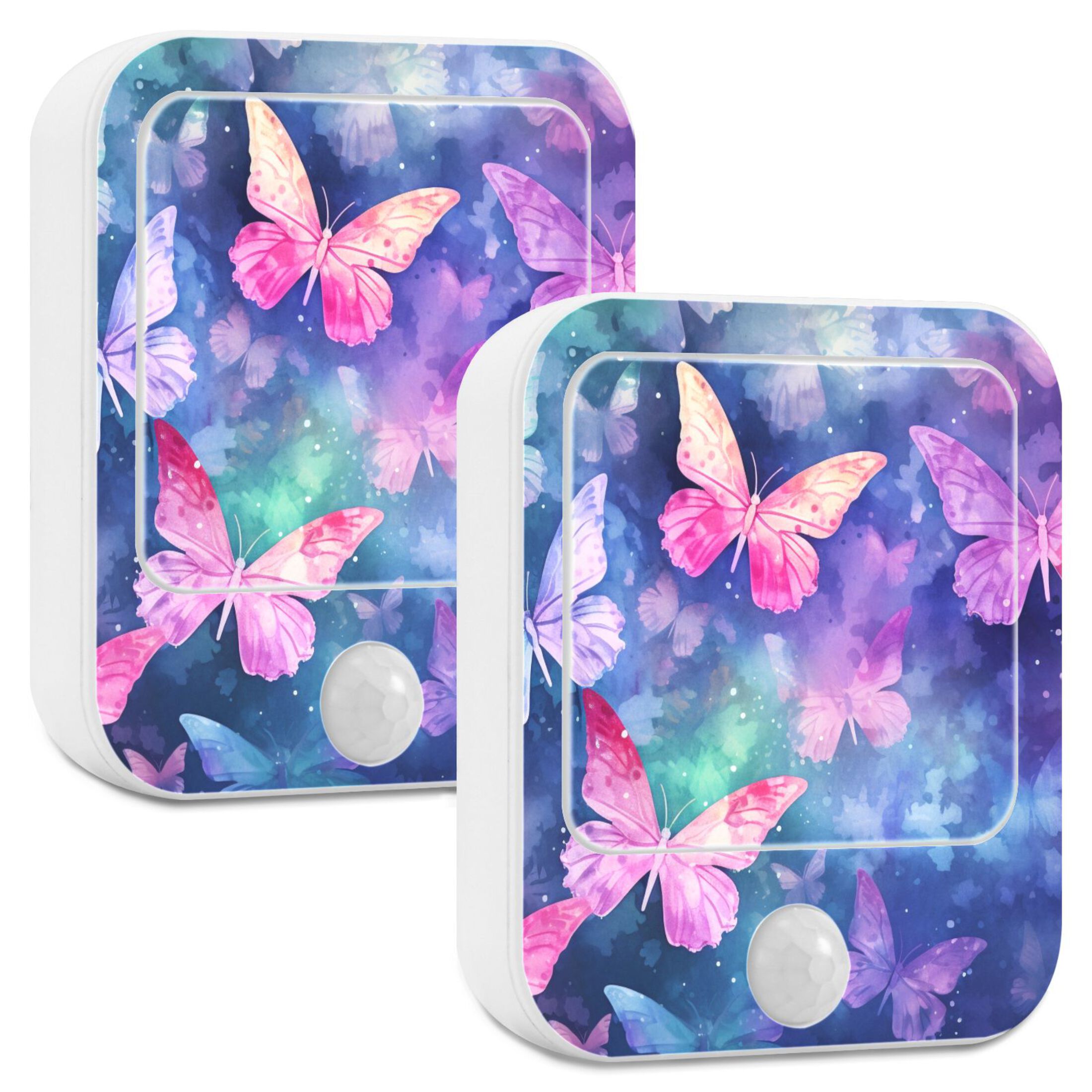 Butterflies Purple Night Lights Plug into Wall LED with Auto Light Sensor Warm Light for Kids Hallway Bedroom Living Room Kitchen Bathroom Set of 2