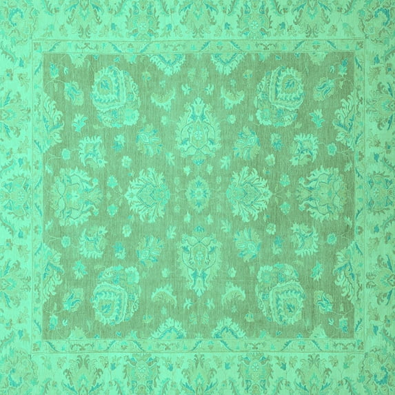 Ahgly Company Machine Washable Indoor Square Abstract Turquoise Blue Modern Area Rugs, 7' Square