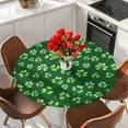 thumbnail image 2 of Round Table Cover 45-54 Inch Green St. Patrick's Day Waterproof Reusable Table Cloth Round Fitted Vinyl Tablecloth with Elastic Edged for Parties Outdoors, Lucky Clovers Watercolor Rustic, 2 of 6