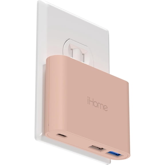 iHome 32W AC Pro Wall Charger, 3-Port (1 USB-C, 2 USB-A), Fast Charging, Universal Compatibility