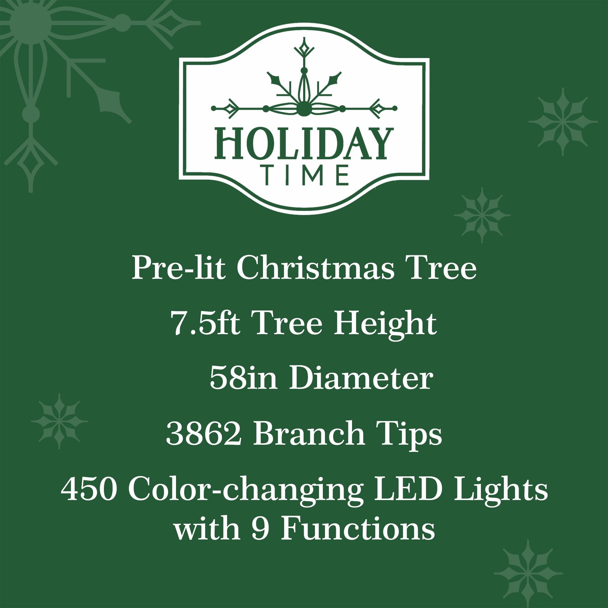7.5' Pre-Lit Glittering Snow-Flocked Hamilton Spruce White Artificial Christmas Tree with 450 Color-Changing LED Lights and Stand, by Holiday Time