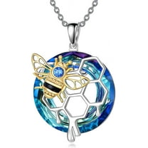 SOULMEET Christmas Gifts Bee Necklace 925 Sterling Silver Bee Honeycomb Necklace with Blue Crystal Jewelry Gift for Women Sister