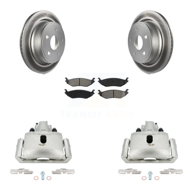 Transit Auto Rear Disc Brake Caliper Coated Rotors and Semi-Metallic Pads Kit for Car Dodge Ram 1500 KCG-100081S