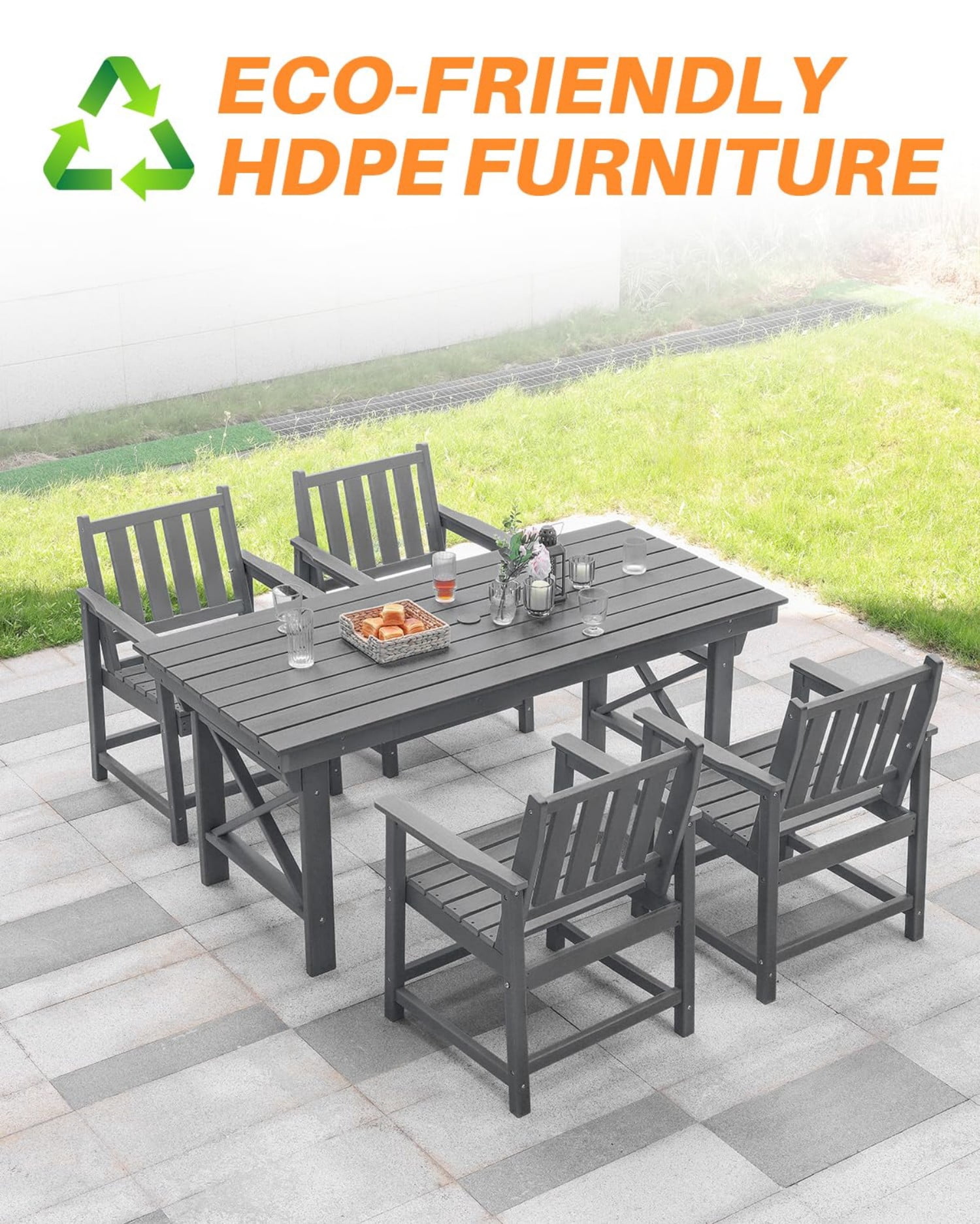 HDPE Dining Chair Set of 4, All Weather Outdoor Dining Chairs with Ergonomic Backrest, Heavy Duty Patio Chairs for Backyard, Garden, Poolside, Deck, Smoke Gray