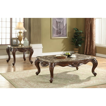 Acme Jardena Coffee Table In Marble And Cherry Oak Finish 81655 Acme Jardena Coffee Table In Marble And Cherry Oak Finish 81655