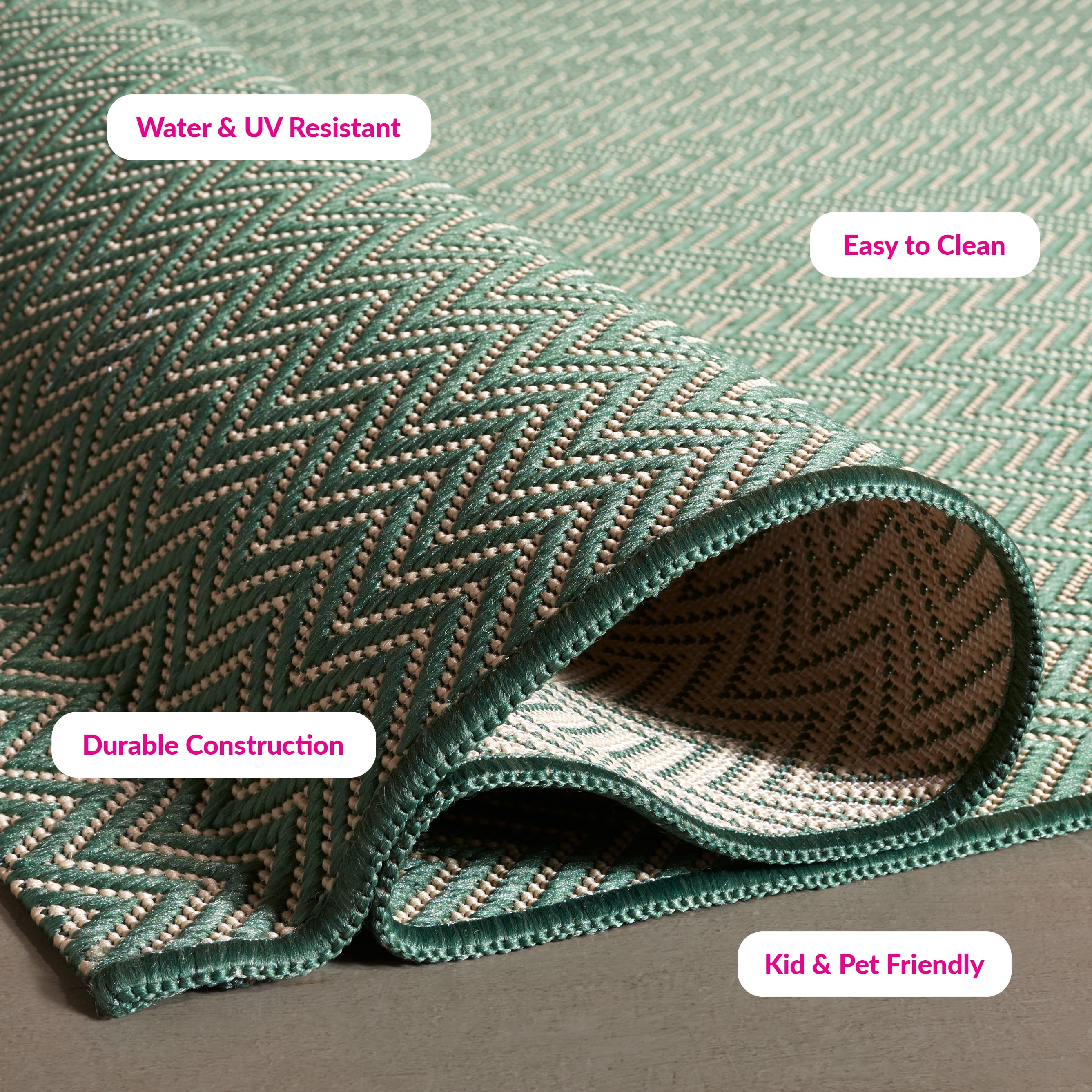 SAFAVIEH Courtyard Blazhe Chevron Indoor/Outdoor Area Rug, Dark Green/Beige, 8' x 10'