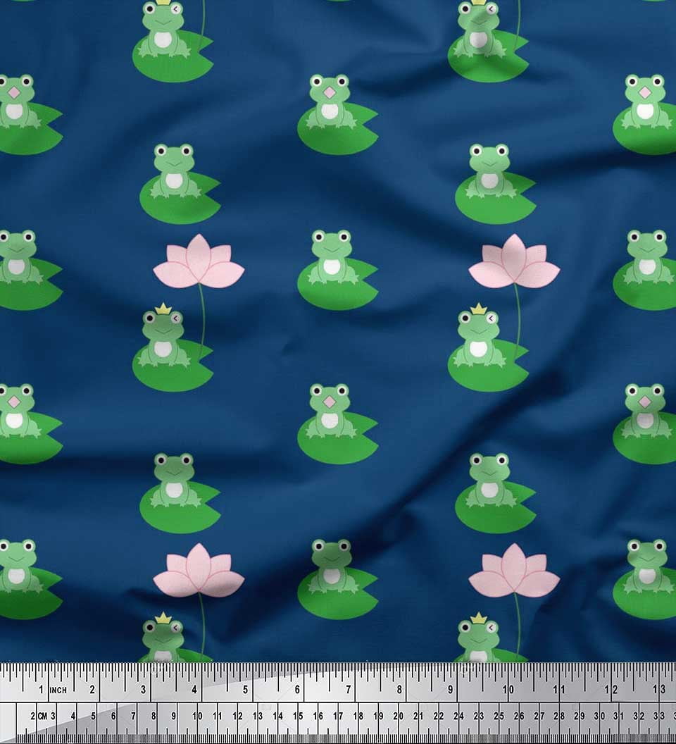 Soimoi Cotton Cambric Fabric Lotus & Frog Kids Print Sewing Fabric Yard ...