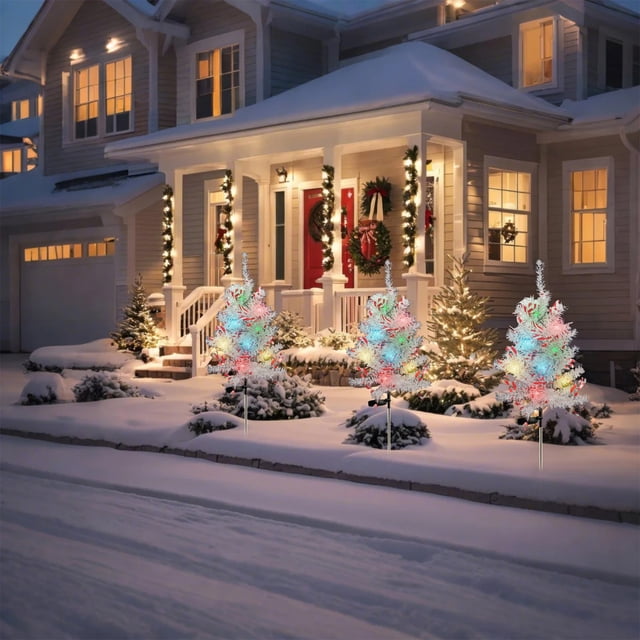 Árbol de Navidad solar con luces impermeables para caminos pequeños, luces para exteriores, decoraciones navideñas, árbol de Navidad de cedro con colores para jardín, patio y terraza.