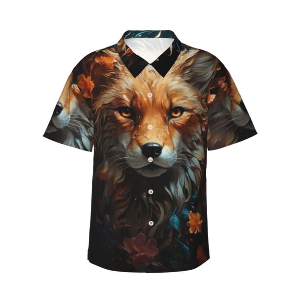 Balery Floral Fox Camisas hawaianas de manga corta para hombre, camisas playeras de corte holgado, camisas de vacaciones con botones,XX-Large