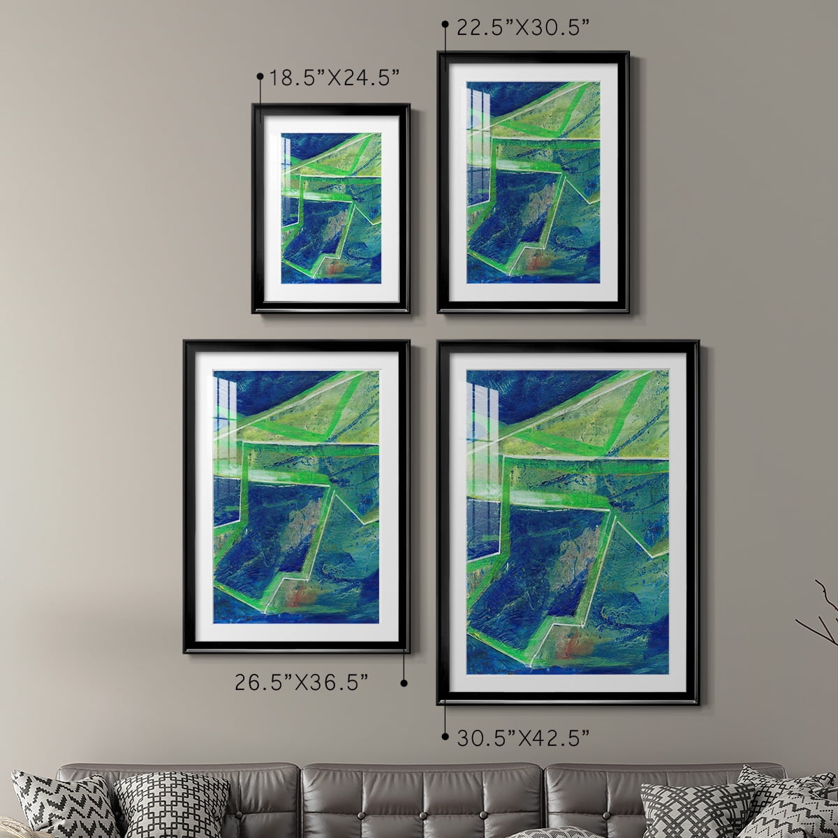 Wexford Home Geometric in Cool I Premium Framed Print, 26.5" x 36.5" - Ready to Hang, Black (Set of 2)