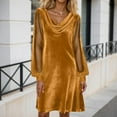 thumbnail image 2 of DHFJKG Dresses For Women Cowl Neck Solid Color Velvet Mini Dress Mesh Sheer Long Sleeve Soft Tunic Versatile Dresses, 2 of 4