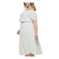 thumbnail image 3 of TOMMY HILFIGER Womens Ivory Lined Smocked Pullover Ruffled Short Sleeve Off Shoulder Below The Knee Fit + Flare Dress Plus 14W, 3 of 5
