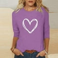 thumbnail image 2 of Plebaso Hauts Cœur pour Femmes Manches 3/4 Col Rond T-Shirts Décontractés Imprimé Chandail Femmes 2025 Tee Blouses, 2 of 4