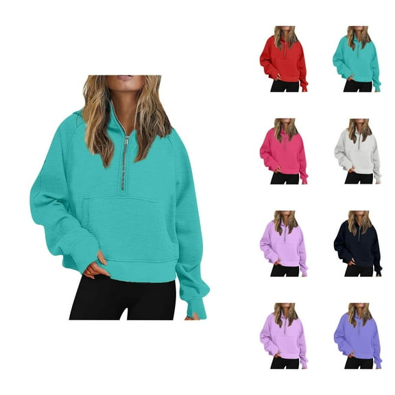 Essentials Hoodies for Women 2025 Long Sleeve Half Zipper Plain Hoodie with Pockets Hooded Sweatshirt Women Pullover