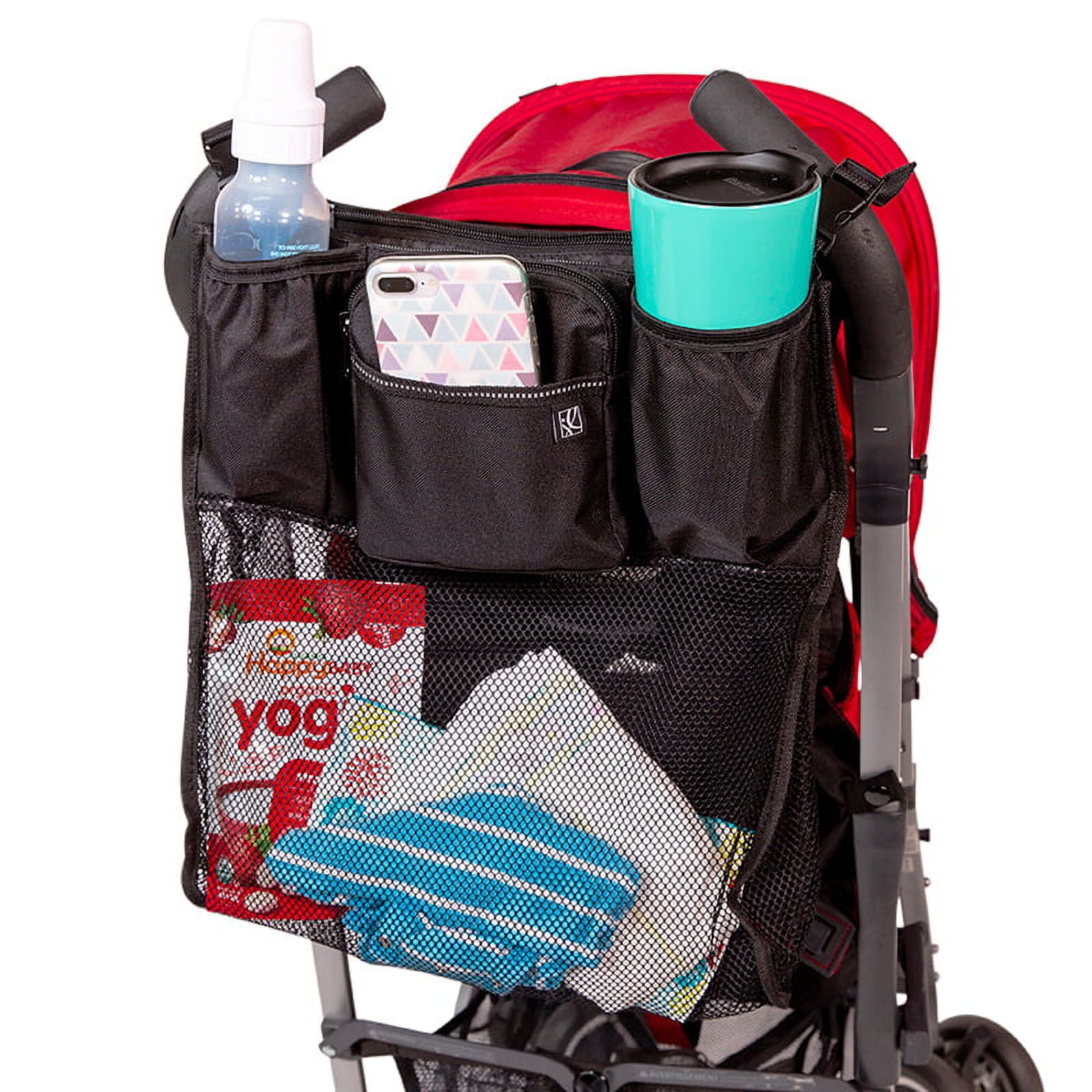 J.L. Childress Cups 'N Cargo Stroller Organizer - Universal Stroller Caddy with Mesh Storage, Fits UPPAbaby, Doona, Nuna, & More - Black