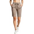 thumbnail image 2 of CQONEPT Women's Bermuda Sweat Shorts High Waisted Knee Length Shorts with 3 Pockets Drawstring Casual Athletic Shorts Khaki M, 2 of 5