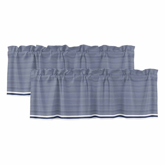 Farmhouse Navy Blue White Striped Valances for Windows, Decorative Rod Pocket Window Valance Curtains, Modern Stripes Short Curtain Drapes for Kitchen/Bathroom/Living Room, 2 Panels, 54" W x 18" L