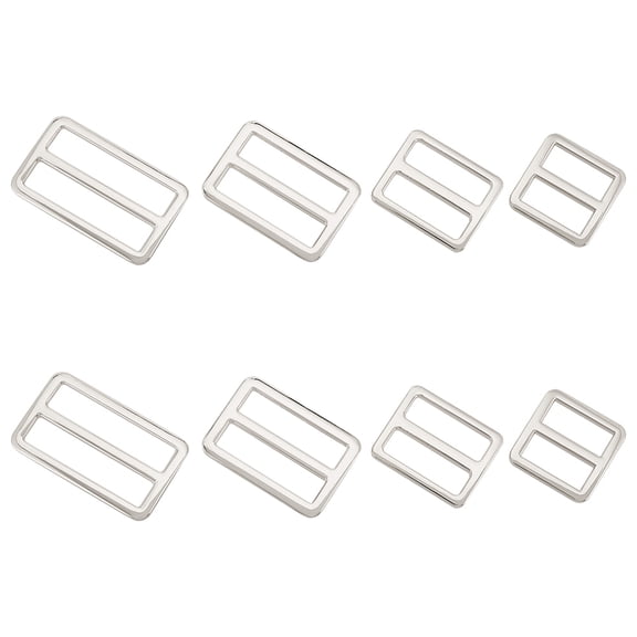 8Pcs Alloy Slider Tri-Glide Buckle Flat Metal Slide Button Fastener Dual Adjustable Bag Belt TriGlide Strap Keeper Backpack Handmade Accessories for Purse Making Webbing DIY Crafts Platinum DIY