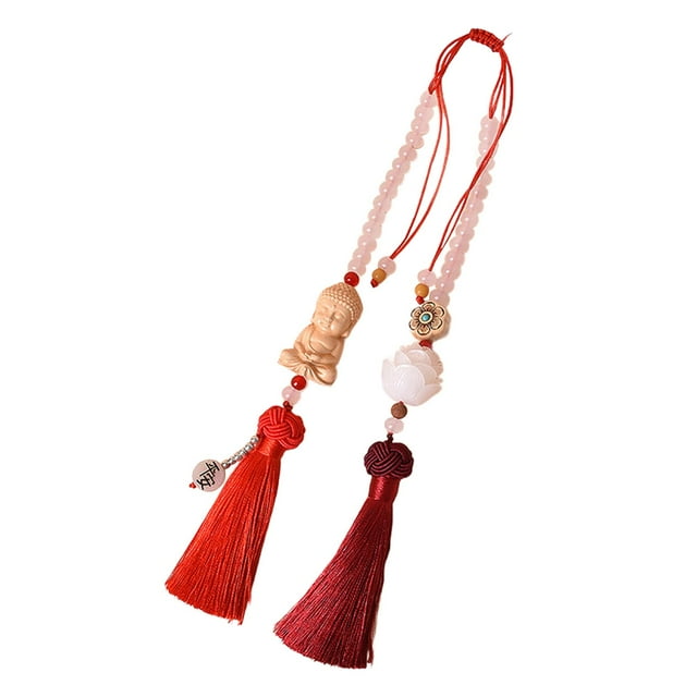 Shangren Buddha Statue Hanging Ornament Dangle Accessory Car Rear View Mirror Pendant Red