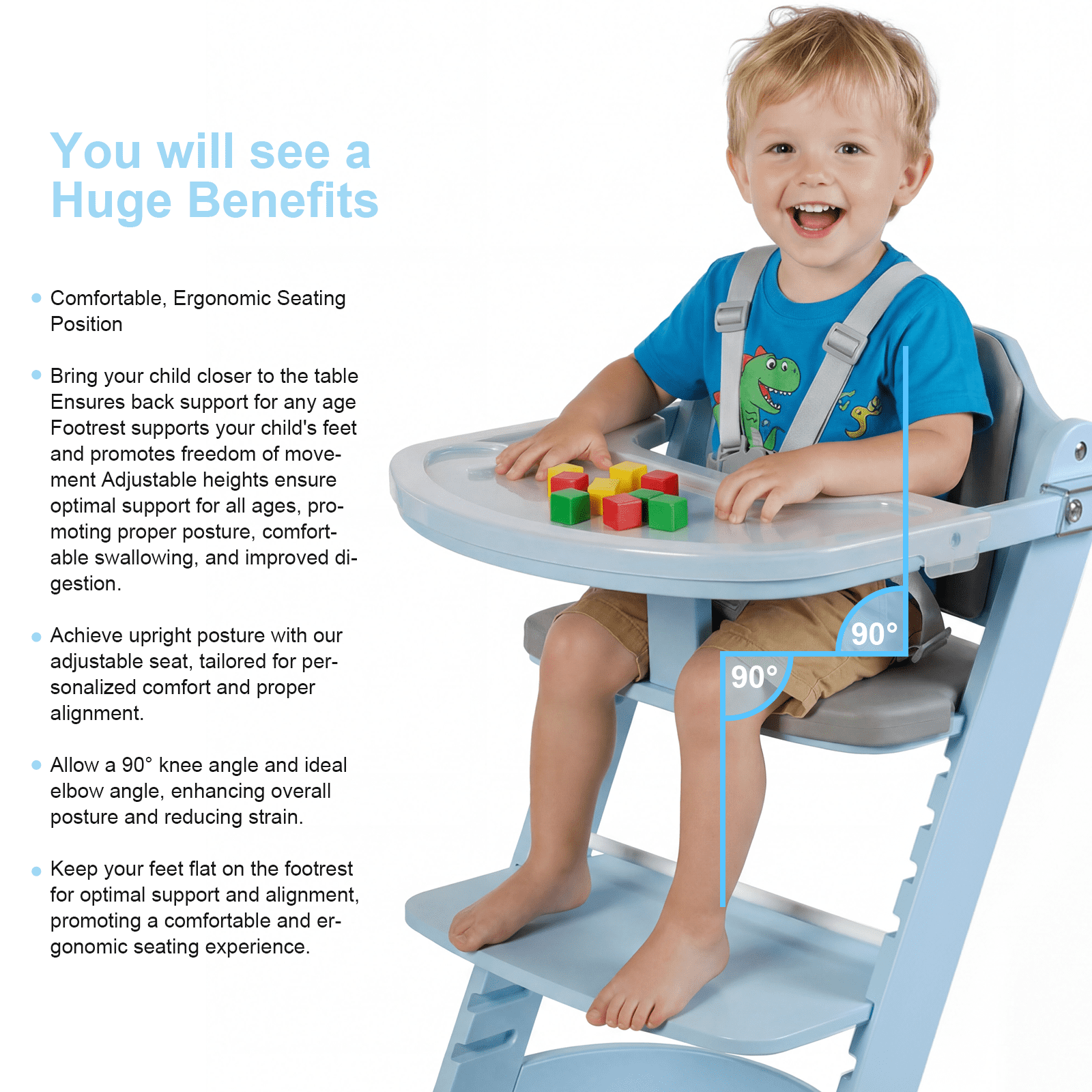 Cowiewie 3-in-1 Convertible Wooden Baby High Chair, 10-Level Height, 2-Tier Removable Tray, 2 Waterproof Cushions for Babies & Toddlers