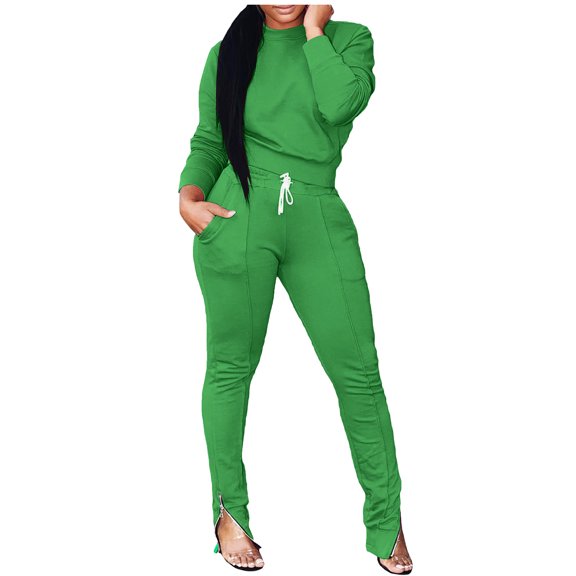 ICHUANYI Women's Solid 2 Piece Tracksuit Crewneck Long Sleeve Tops Long Sweatpant Outfits Lounge Sets Fall Winter Clothing