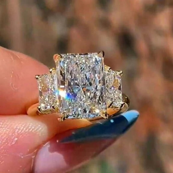 3Ct Emerald Cut Lab Created Diamond Women's Ring 14K Yellow Gold Plated Silver