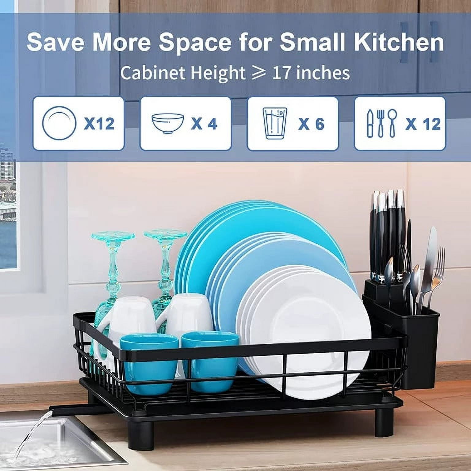 Dish Rack Dish Drainers for Kitchen Counter, Dish Drying Rack Drain Set with Utensil Holder, Drain Board Set with Drainage, Kitchen Dishes Storage and Organizers