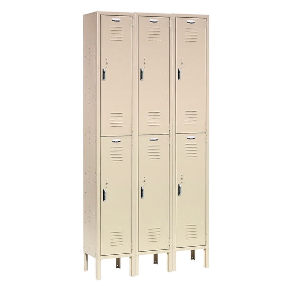 Global Industrial 652179TN 12 x 18 x 36 in. Double Tier Paramount Locker with 6 Door Assembled, Tan