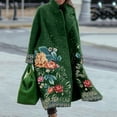 thumbnail image 4 of Tiqkatyck Womens Winter Coats Clearance Women's Winter Coat Long Overcoat Floral Print Trench Coat Thermal Warm Heated Coat Double Breasted Lapel Windproof Oversized Street Jacket for Women Green, 4 of 9