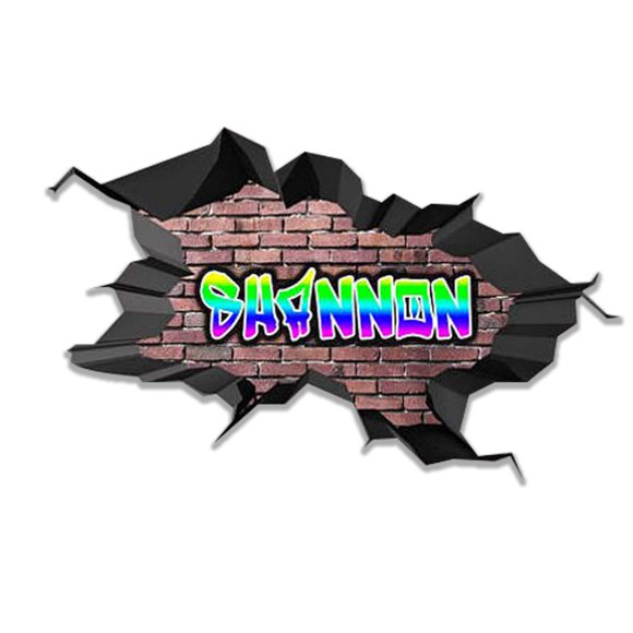 MySticky Autocollant Mural Personnalisé avec Nom 3D Graffiti / Art Vinyle Décoratif / Amovible / Pelable et Collant / Bordure Noire Profonde (MYSPGN9-Small)