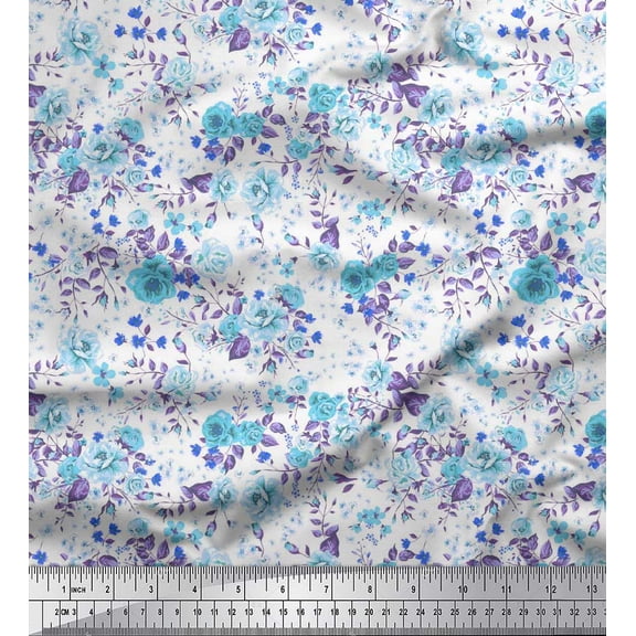 Soimoi Green Cotton Duck Fabric Leaves & Floral Print Fabric by The Yard 42 Inch Wide