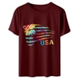 thumbnail image 5 of Odeerbi Womens Tops Dressy 2025 Casual Blouse Shirts Tees Funny Cute Short Sleeve T Shirt Independence Day Flag Print T-Shirt Gift Burgundy, 5 of 7
