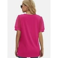 thumbnail image 2 of Womens Casual V Neck T Shirts Swiss Dotted Puffy Sheer Short Sleeve Blouses, 2 of 5