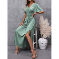 thumbnail image 7 of Mint Green V-Neck Butterfly Sleeve High Slit Maxi Dress For Women, 7 of 7