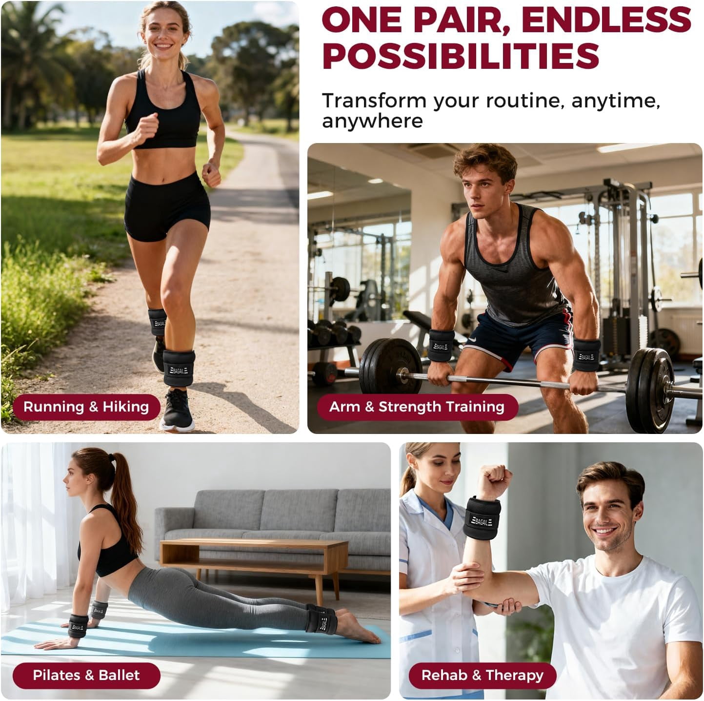 Ankle Wrist Weights for Women & Men, One Pair of 1/2/4/6/8/10 LBS Wearable Leg Arm Weights with Sleek Design & Secure Fit for Walking, Running, Pilates, Home Fitness & Physical Therapy