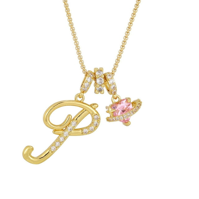 Regalos de Navidad y cumpleaños para mujer, collares con iniciales doradas, colgante de letra redonda en capas, collares dorados, collares personalizados de 3 capas y con corazón en oro rosa, 26 ador