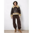 thumbnail image 4 of Women Faux Leather Jacket with Faux Fur Lining Warm Winter Biker Coat Brown M, 4 of 10