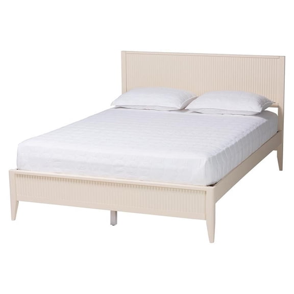 Baxton Studio Primrose Mid-Century Ivory Fluted Wood Queen Size Platform Bed