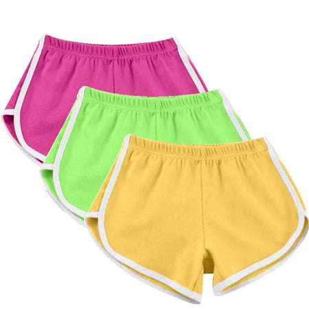 3 Pack Summer Hot Shorts for Women Elastic Waist Cotton Sports Shorts Athletic Yoga Dance Pajama Short Pants (L  Yellow 02)