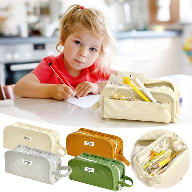 Bolsa de lápices de lona Organizador multifuncional de gran capacidad | Estuche para bolígrafo de pie | Lona duradera | Almacenamiento portátil de cosméticos para viajes y oficinas | Capacidad para