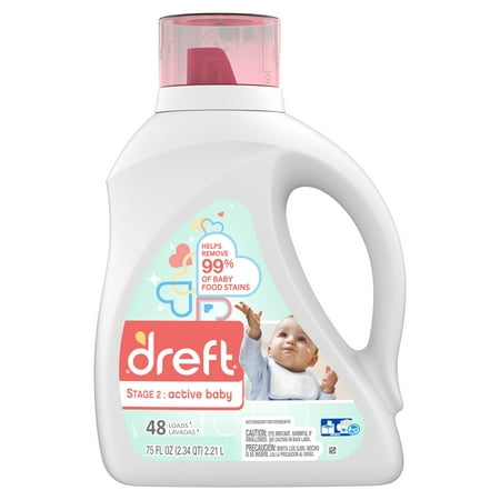 Dreft Stage 2: Active Baby Liquid Detergent (HEC): 75 fl oz, 48 (Best Baby Laundry Detergent Canada)
