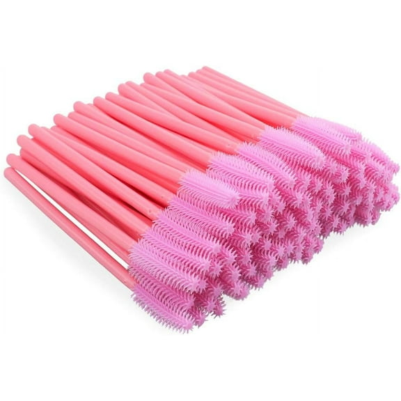 100 PCS Disposable Silicone Eyelash Brushes, Pink Silicone Mascara Wands, Silicone Eyelash Spoolies for Eye Lash Extensions