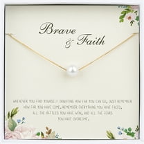 Anavia Brave and Faith Necklace Motivational Gift Necklace from Dad to Daughter, Encouragement Gift for Friend-[White Pearl   Gold Chain]