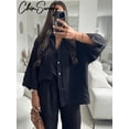thumbnail image 5 of Conjunto de camisa y pantalones de pierna ancha para mujer, traje de manga larga con botonadura única, ropa de calle de verano, color liso, Estilo Vintage, novedad, 5 of 5